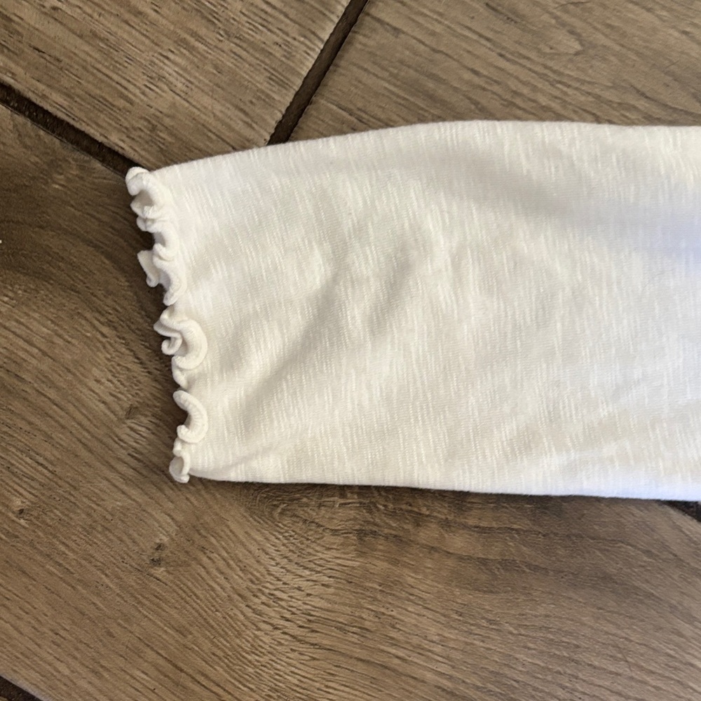 Madewell White Lettuce Edge Long Sleeve Baby Tee XL 90s Y2K Fitted Ribbed Top - Picture 7 of 9